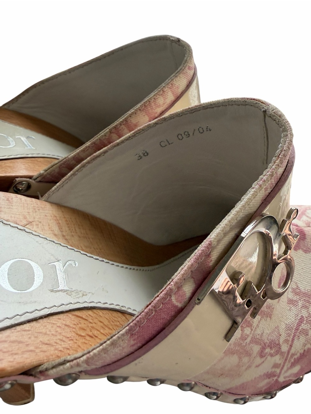 Vintage Christian Dior Cherry Blossom Diorissimo Platform Clogs Mules 38 US 7.5 - Picture 7 of 10